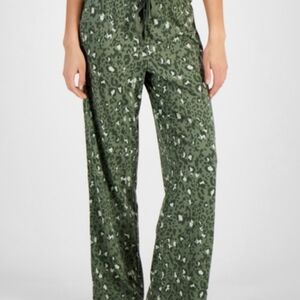 Jenni Animal Print Wide-Leg Pajama Lounge Pants Sage Green